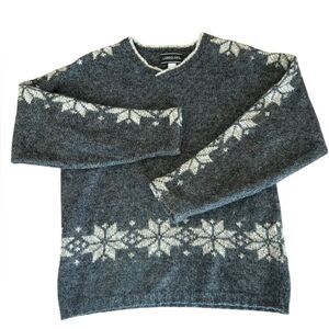 Landscape Vintage Wool Blend Snowflake Sweater Mens Size Medium Gray Cream